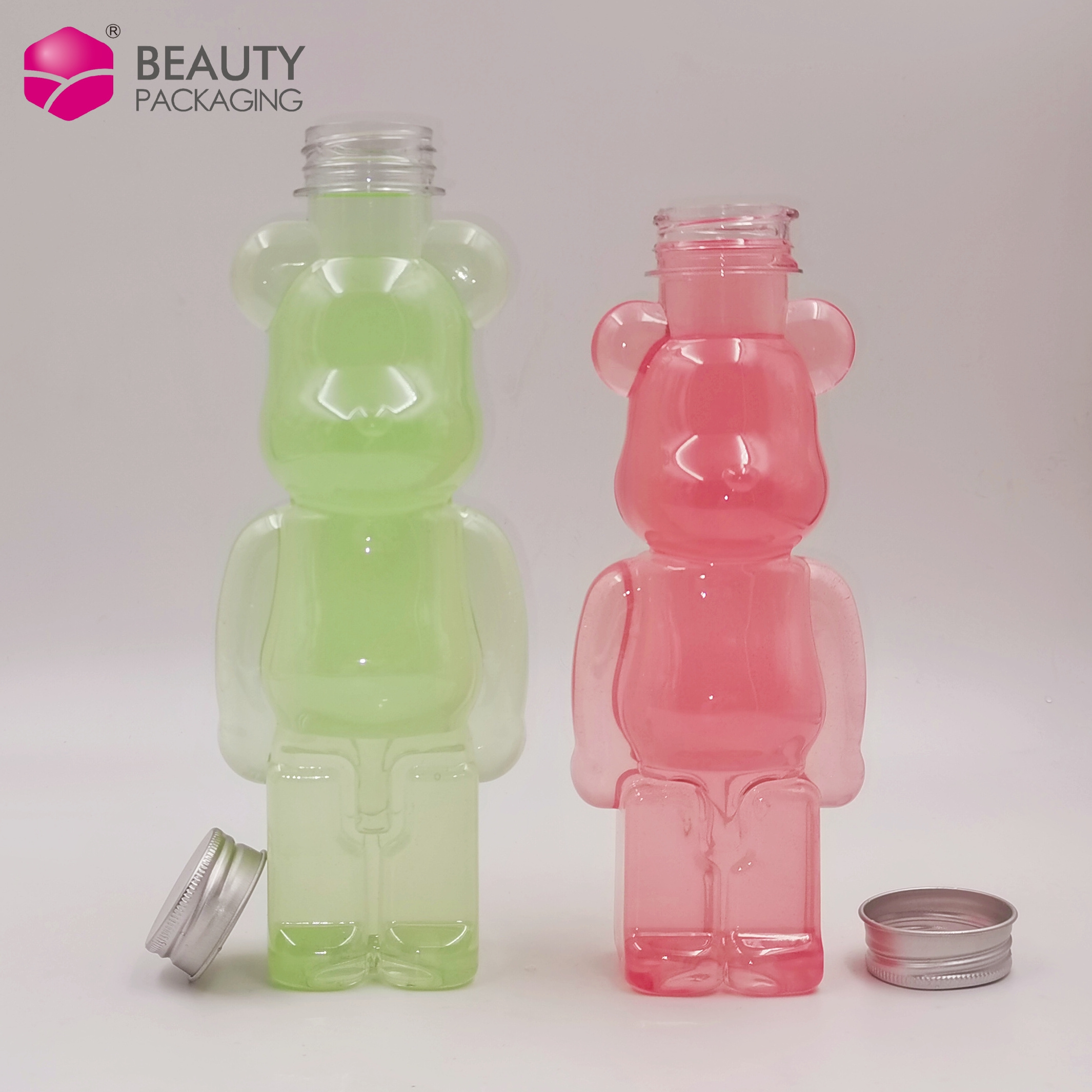 Attractive Fashion Design Cute Bear Shape Milk Tea Bottle Plastic 350ml 500ml Juice Beverage PET Plastic Bottle