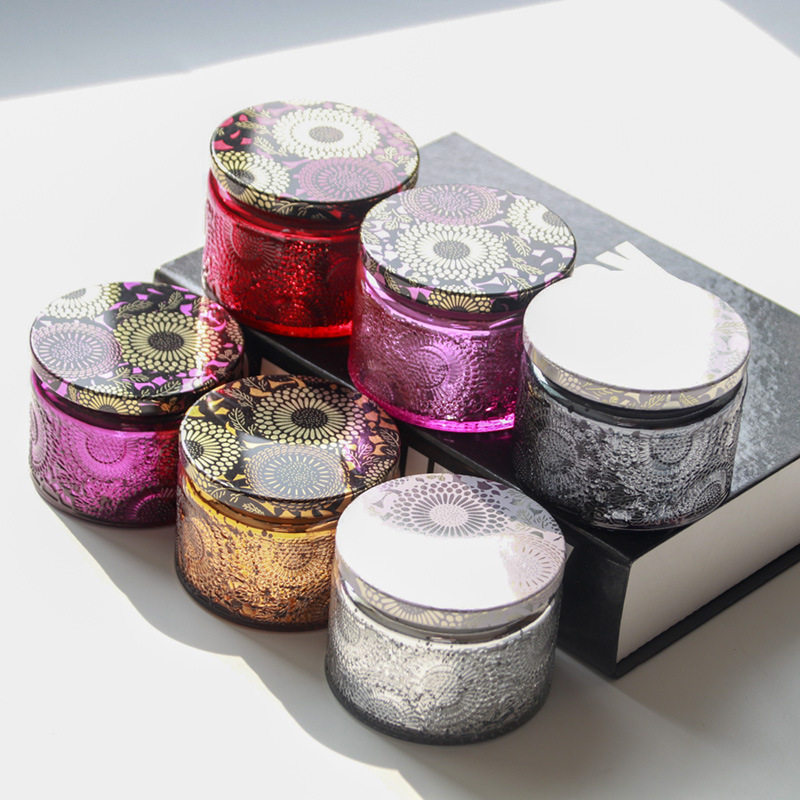 High Quality Homemade Multi-color Embossed Candle Jars Vessels Candle Material Container Glass Jars For Scented Candles