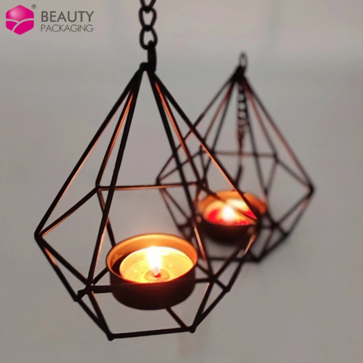 Household Iron Triangle Tea Light Candlesticks For Candles Nordic Style Suspended Candle Holder