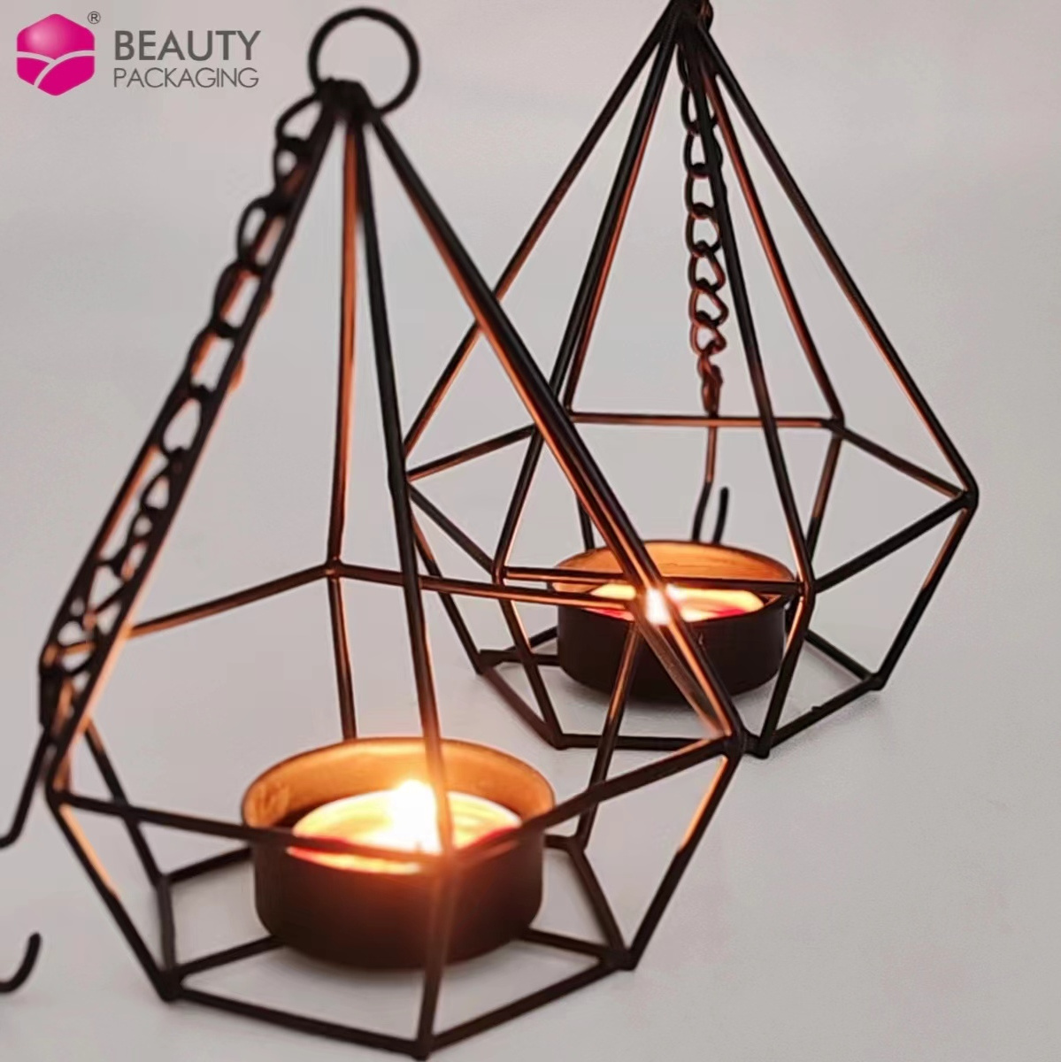 Household Iron Triangle Tea Light Candlesticks For Candles Nordic Style Suspended Candle Holder