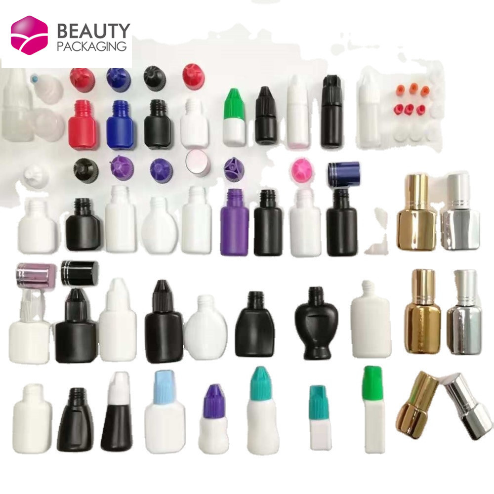 Portable 3ml 5ml 8ml 10ml 15ml Plastic HDPE Empty Extension Eyelash Glue Bottle With Plastic Aluminium Cap And Nozzle