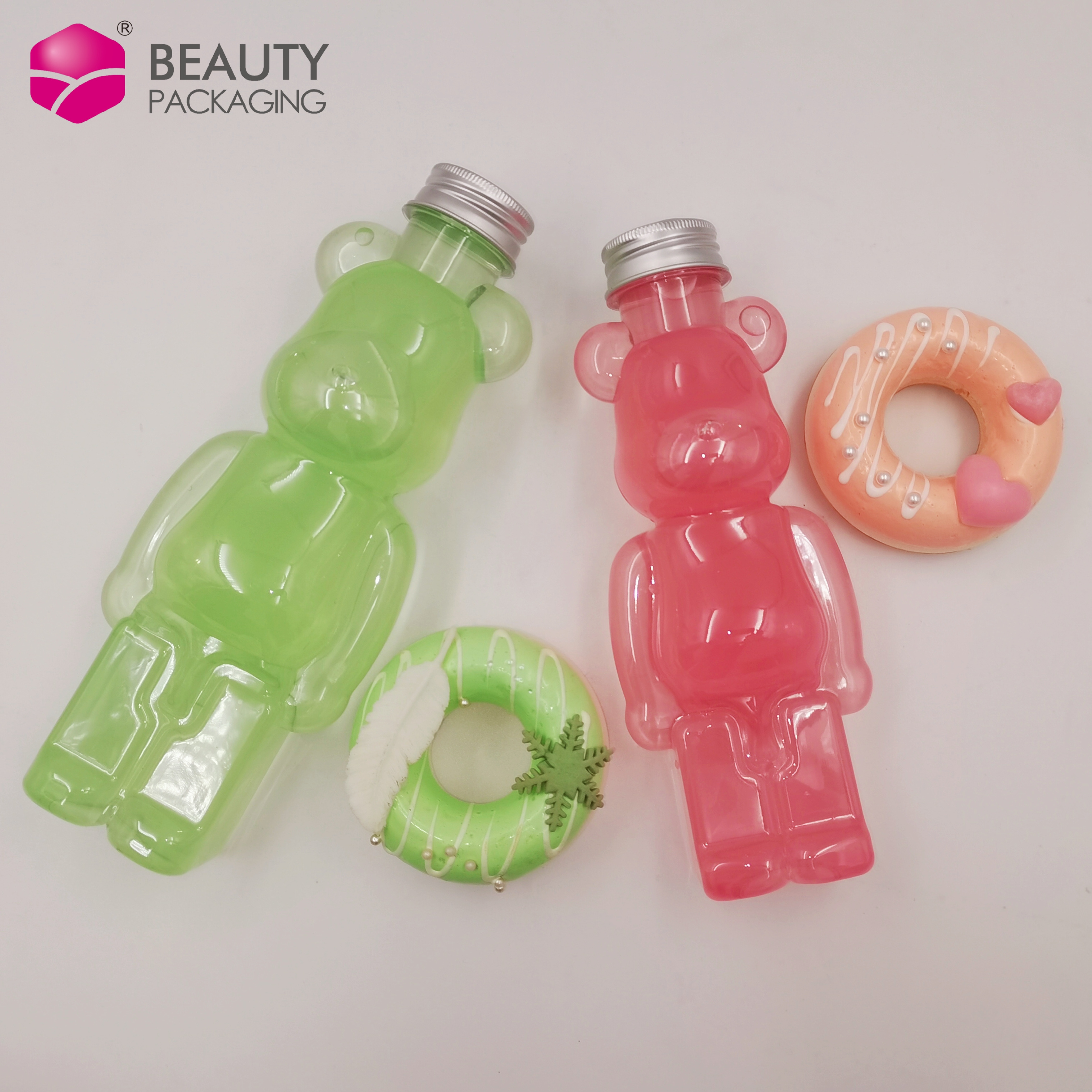 Attractive Fashion Design Cute Bear Shape Milk Tea Bottle Plastic 350ml 500ml Juice Beverage PET Plastic Bottle