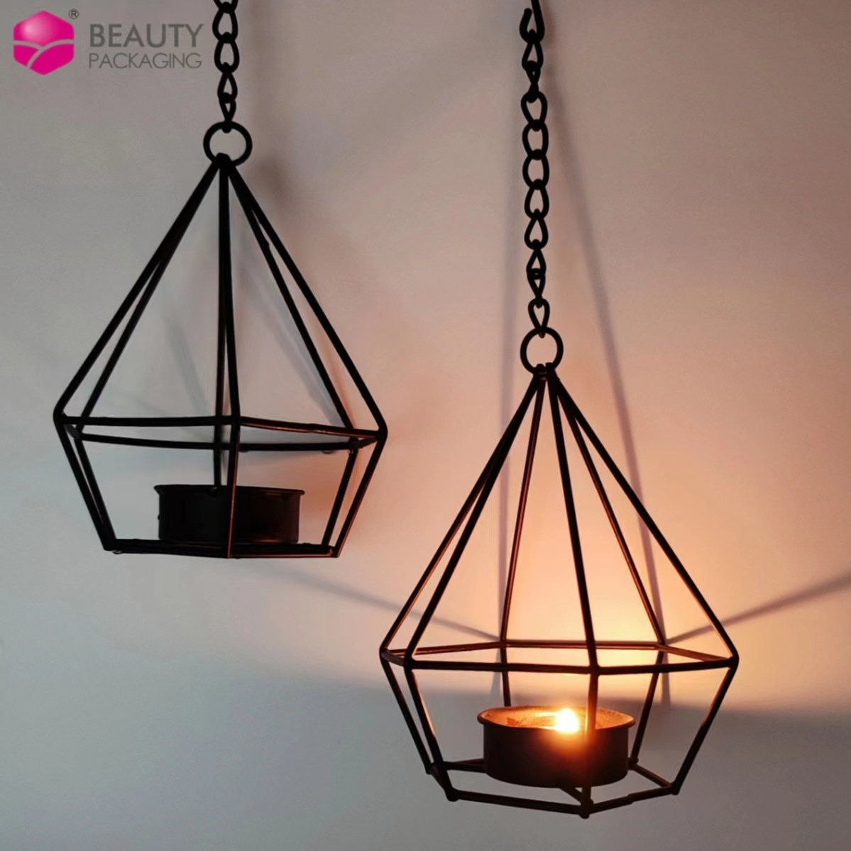 Household Iron Triangle Tea Light Candlesticks For Candles Nordic Style Suspended Candle Holder