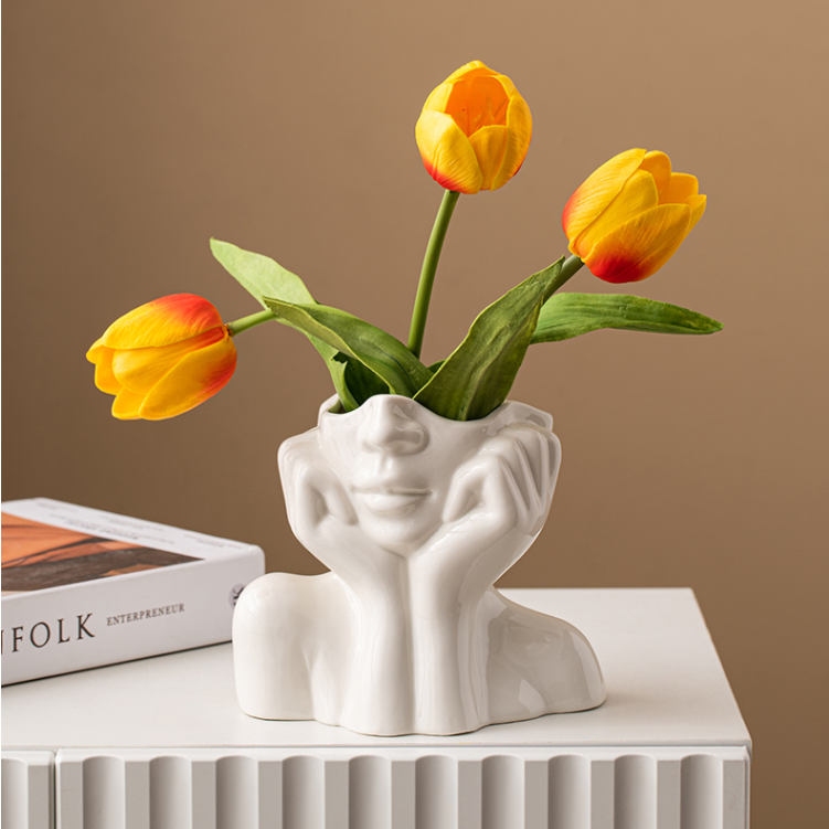 Shy Girl Ceramic Vases Living Room Flower Arrangement Plant Pot Home Decoration Human Face Ceramic Flower Vase