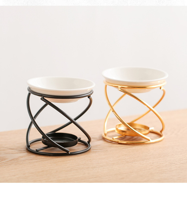 2022 New Design Golden Wax Warmer Tealight Candle Holder Aroma Diffuser Ceramic Metal Wax Melter Candle Essential Oil Burner