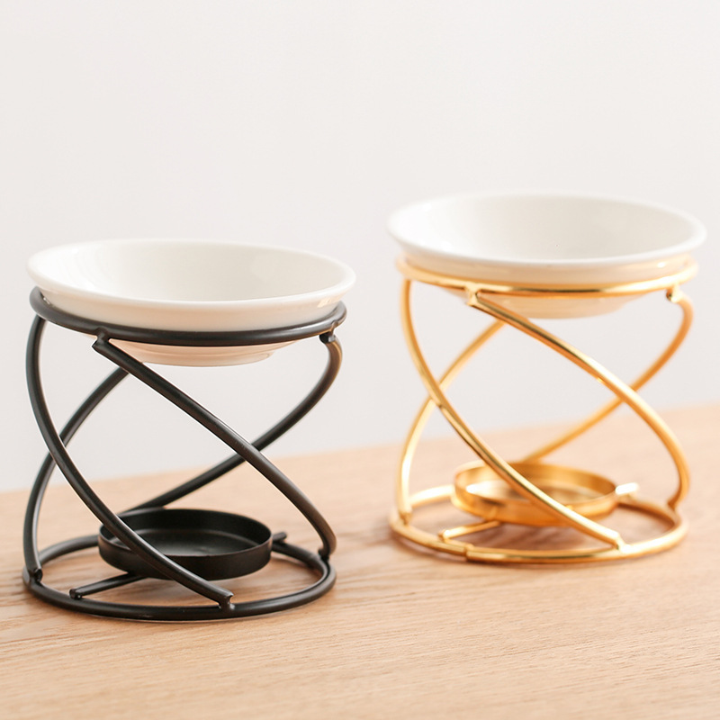 2022 New Design Golden Wax Warmer Tealight Candle Holder Aroma Diffuser Ceramic Metal Wax Melter Candle Essential Oil Burner