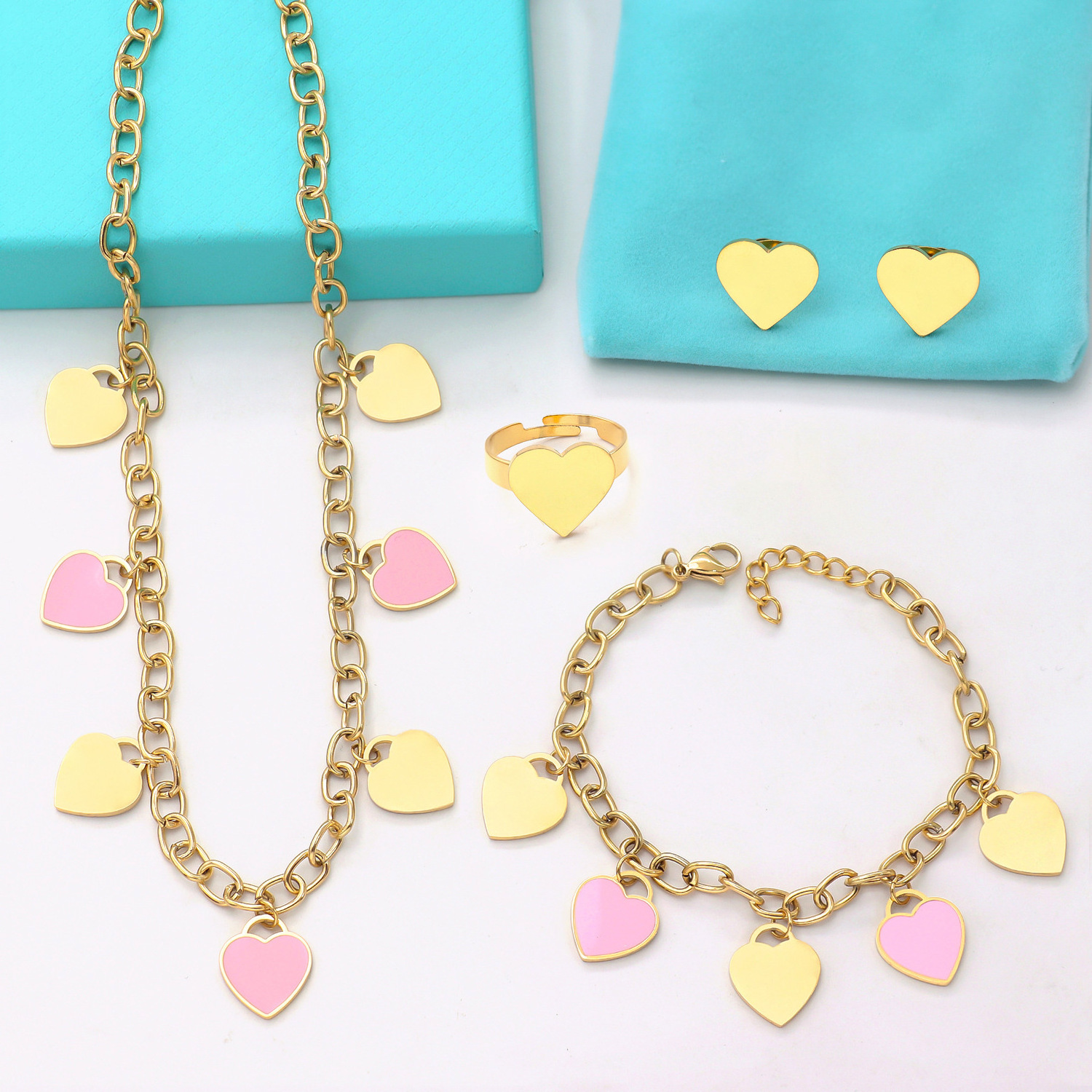 Wholesale Famous Brand 18k Gold Lock Heart Ball U Shape Stainless Steel Thick Chunky Clip U Link Necklace For Women