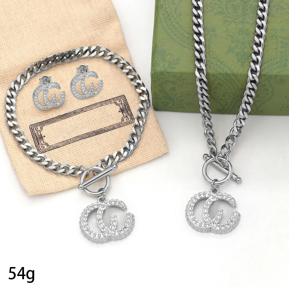 Fashion G Letter Gold Color Engagement Stainless Steel Women Necklace Earring Jewelry Sets Brand