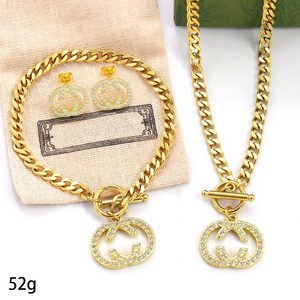 Fashion G Letter Gold Color Engagement Stainless Steel Women Necklace Earring Jewelry Sets Brand