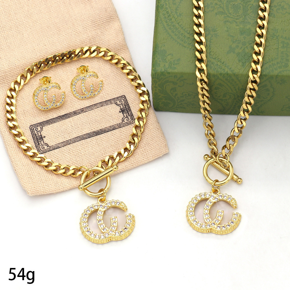 Fashion G Letter Gold Color Engagement Stainless Steel Women Necklace Earring Jewelry Sets Brand