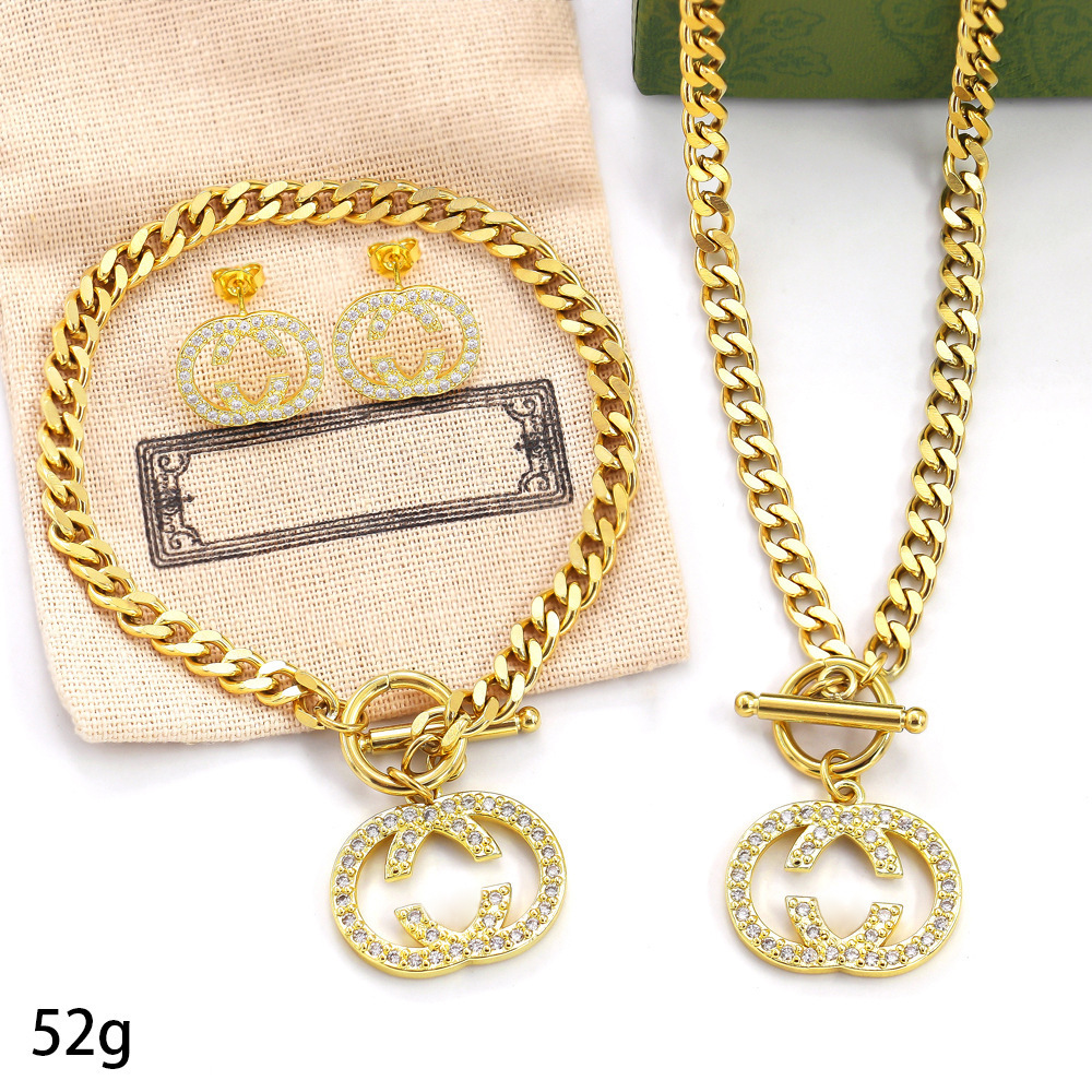 Fashion G Letter Gold Color Engagement Stainless Steel Women Necklace Earring Jewelry Sets Brand