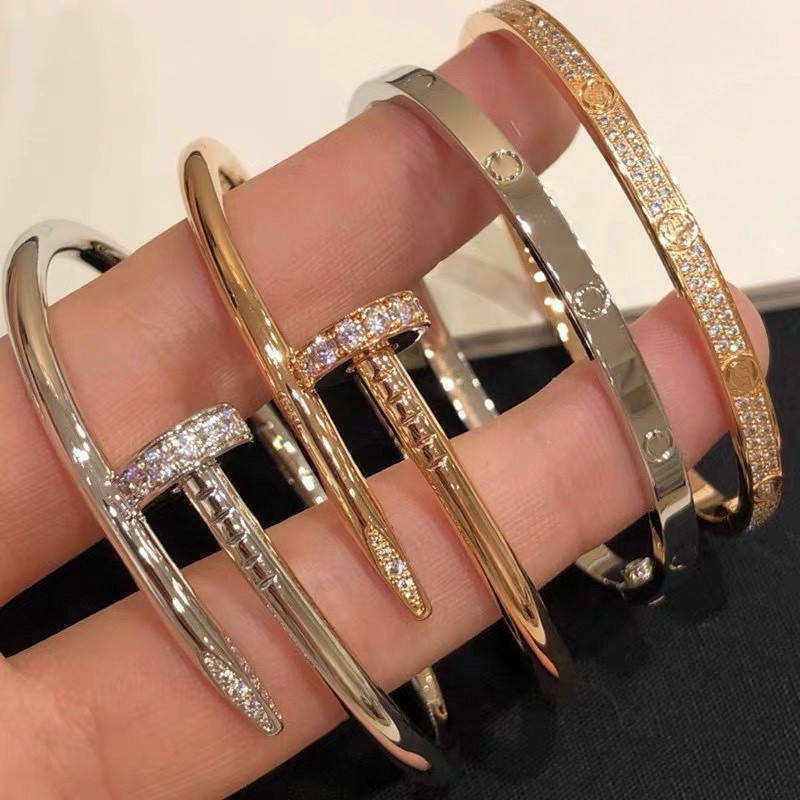 18k Gold Plated Stainless Steel Famous Brands Designer  Fashion Rose Gold Diamond Bracelet Jewelry Bangle Screw Nail