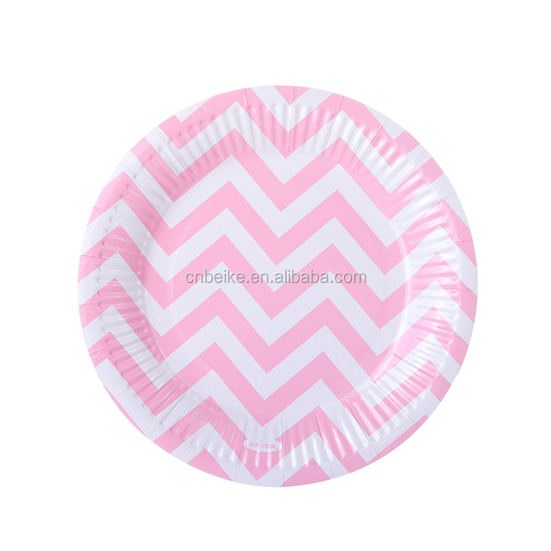 Disposable Pink Chevron Paper Plates Christmas Bulk Cake Plates Fancy Paper Plates