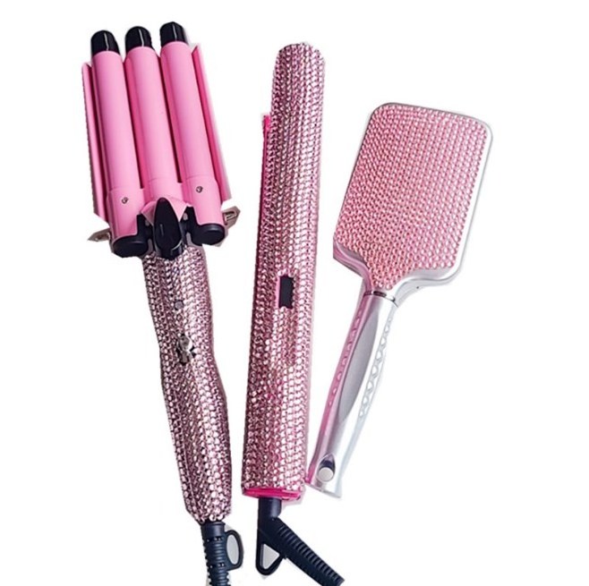 Rhinestone Diamond Flat Iron Set Irons Wide Plate Bling Ceramic Comb And Hair Straightener Sets With Hot Hair Tools