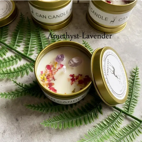 Scented Long Lasting Soy Candles Crystal Stone Dried Flower Fragrance Smokeless Fragrance Candle for Home  Candle Jar