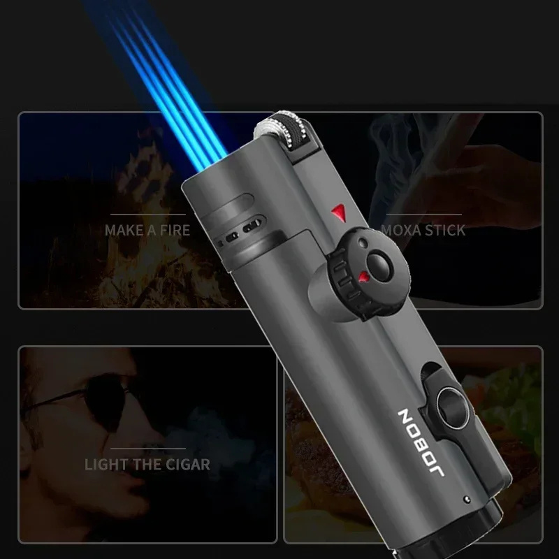 JOBON Inflatable Gas Butane Inflatable Gift Cigar Lighter 4 Torch Jet Windproof Lighter Metal Grinding Wheel Flint Lighter