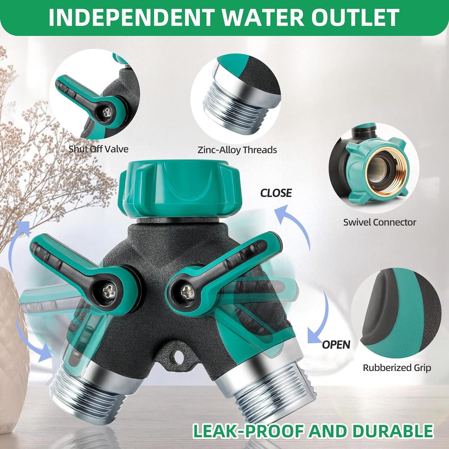 Hose Splitter 2 Way Heavy Duty Garden Faucet Splitter Outdoor Y Adapter for Water Hose Spigot Splitter Shut off Valve