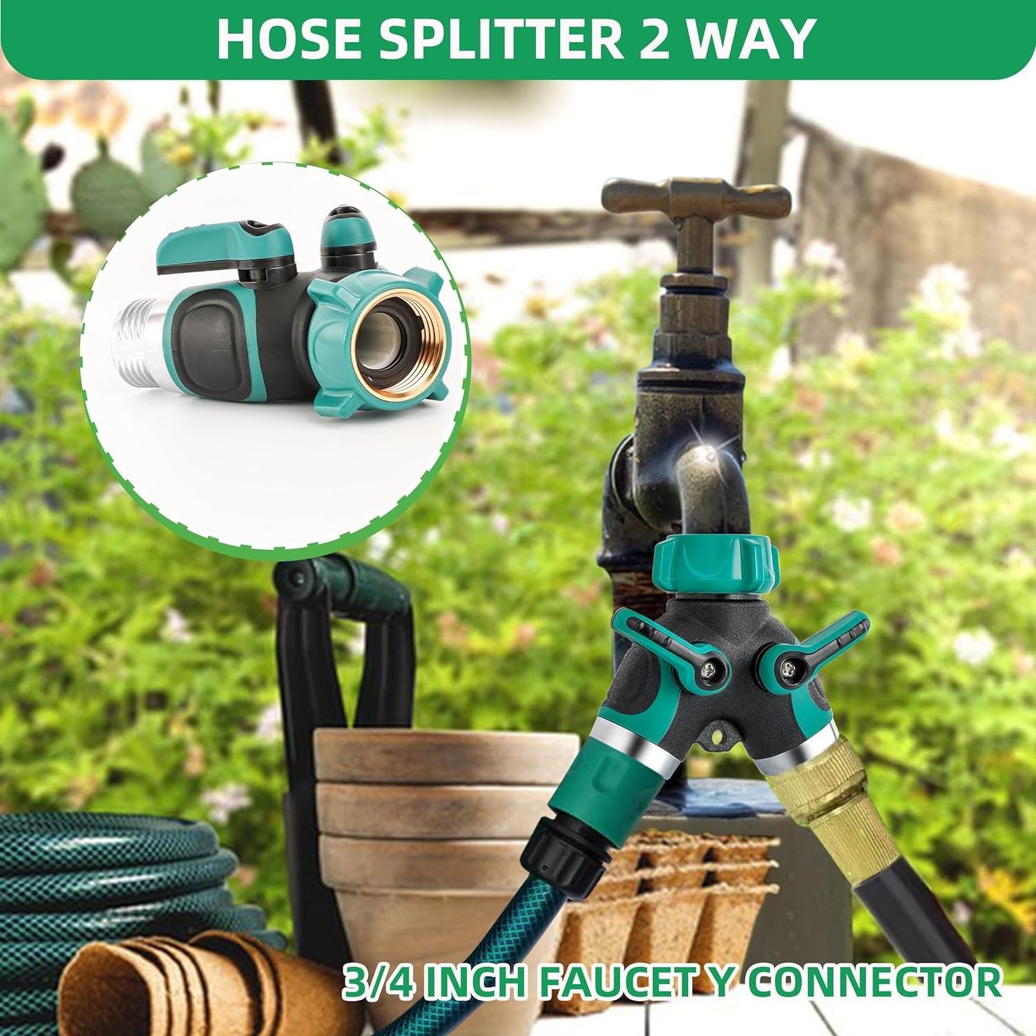 Hose Splitter 2 Way Heavy Duty Garden Faucet Splitter Outdoor Y Adapter for Water Hose Spigot Splitter Shut off Valve