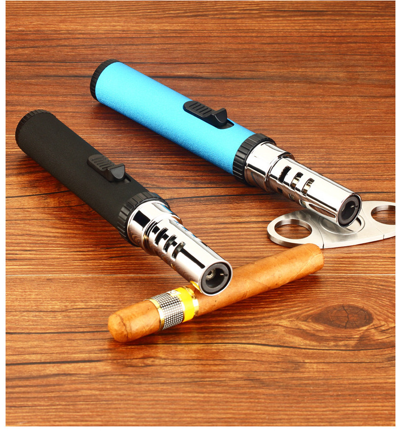 Powerful Flame Customer Logo Gas Butane Refillable Kitchen Chef Blow Long Pen Torch Lighter For Cigar BBQ Camping