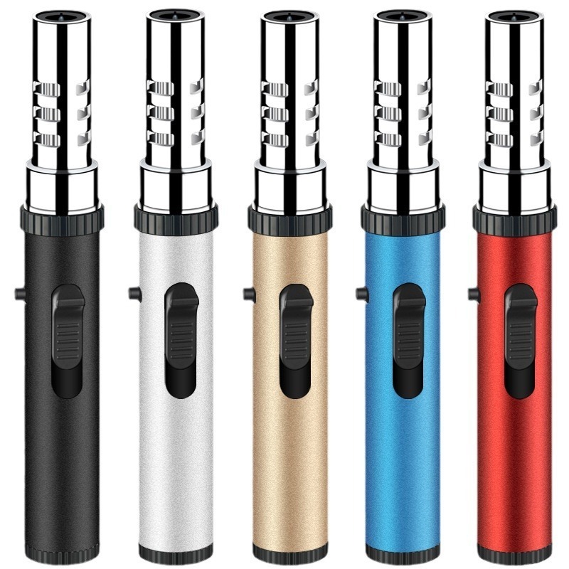 Powerful Flame Customer Logo Gas Butane Refillable Kitchen Chef Blow Long Pen Torch Lighter For Cigar BBQ Camping