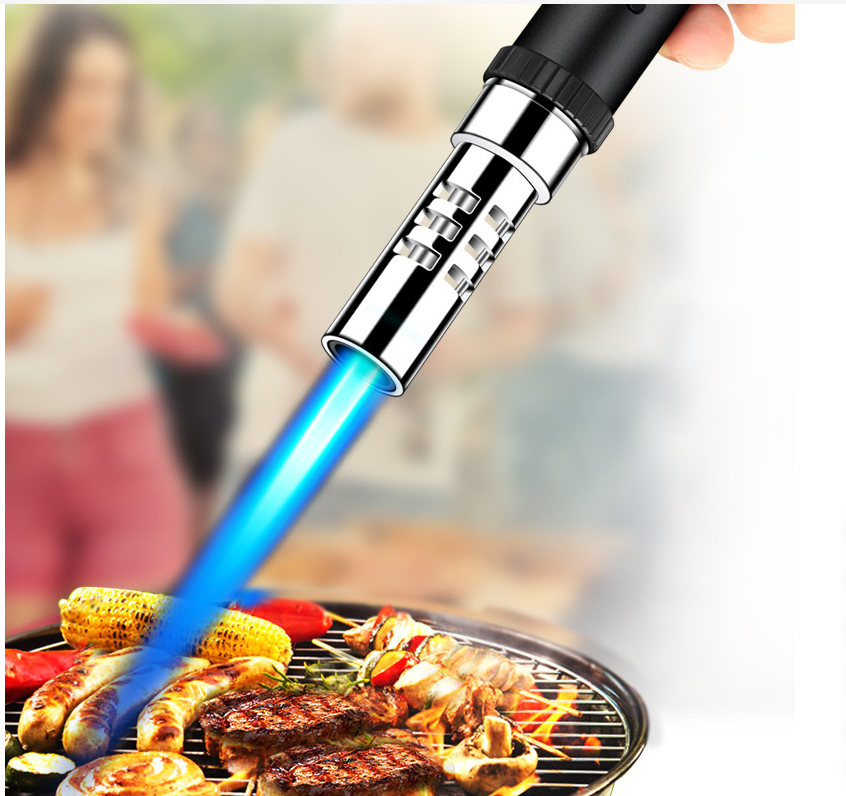 Powerful Flame Customer Logo Gas Butane Refillable Kitchen Chef Blow Long Pen Torch Lighter For Cigar BBQ Camping