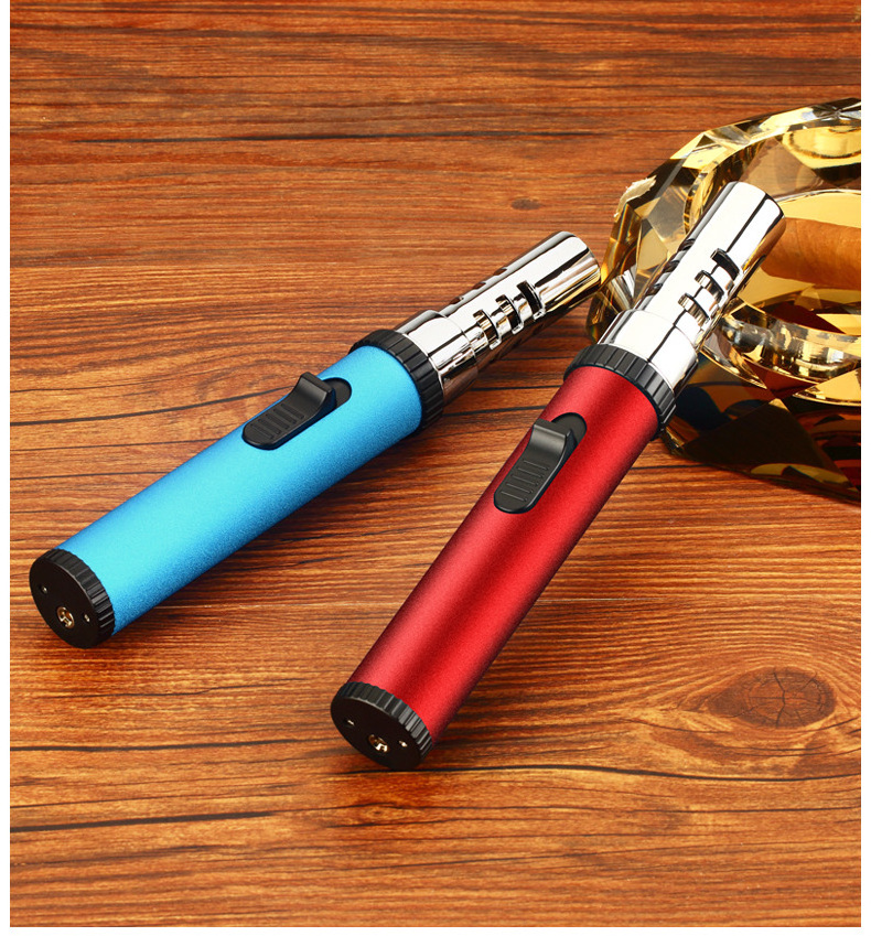 Powerful Flame Customer Logo Gas Butane Refillable Kitchen Chef Blow Long Pen Torch Lighter For Cigar BBQ Camping