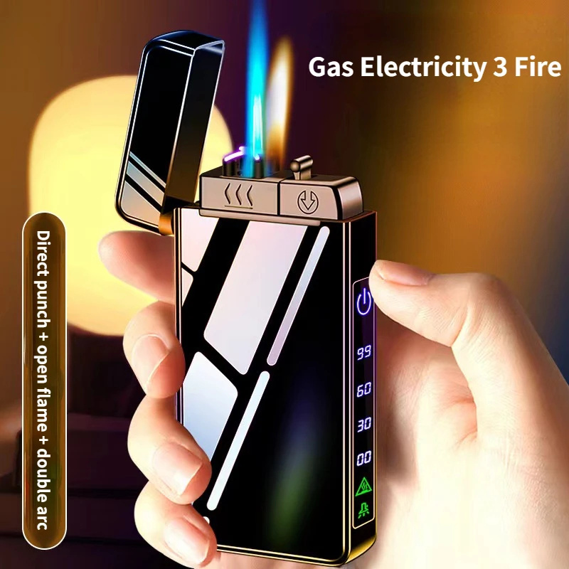 2024 New Metal USB Windproof Lighter Torch Jet Dual Plasma Arc Lighter Gas Electric Butane Rechargeable Pipe Cigar Lighter