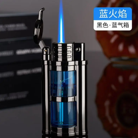 2023 New Transparent Visible Fuel Bin Torch Windproof Butane Lighter Men's Gift Cigarette Accessories Cigar Igniter