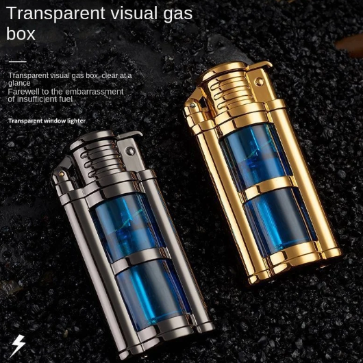 2023 New Transparent Visible Fuel Bin Torch Windproof Butane Lighter Men's Gift Cigarette Accessories Cigar Igniter