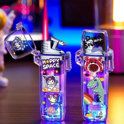 Transparent Case Cartoon Kuromi  Dinosaur Lighter Flash Light Windproof Lighter