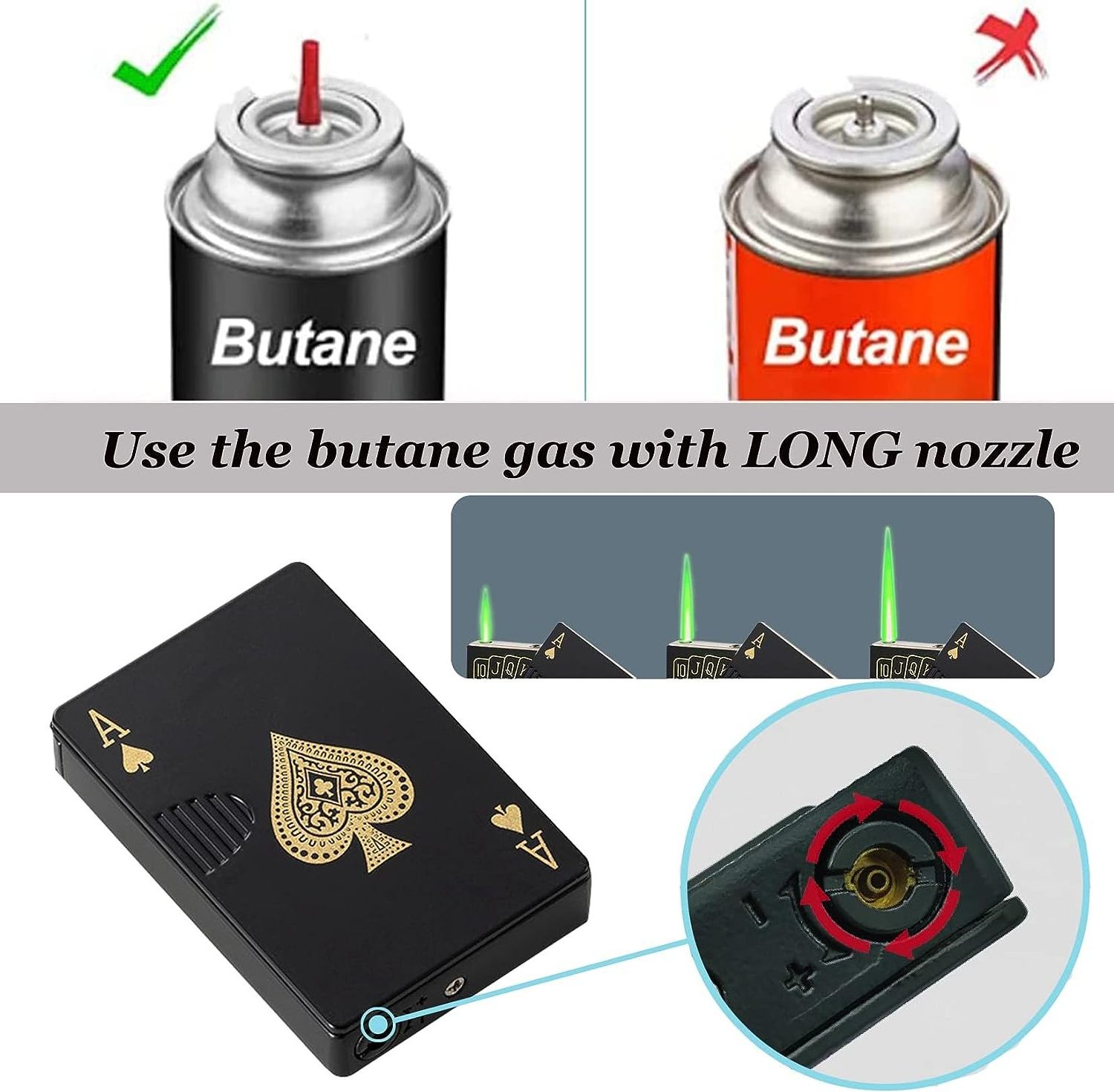 Custom Refillable Butane Playing Card Lighter, Exquisite Packaging, Windproof Lighters, Cool Lighter for Men