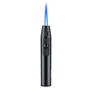 refillable butane gas blue jet flame windproof pen lighter with safety lock