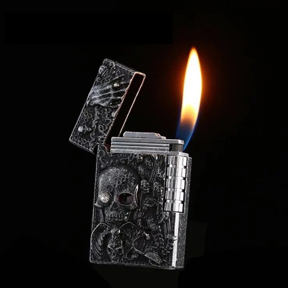 Novelty Metal Bright Sound Refillable Gas Lighters Grinding Wheel Flint Tobacco Lighters Men Smoker Gift