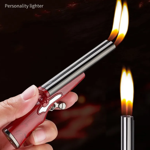 Mini Gun Dual Flames Lighter Refillable Butane Gas Open Flame Lighters Smoking Accessories Gifts For Men