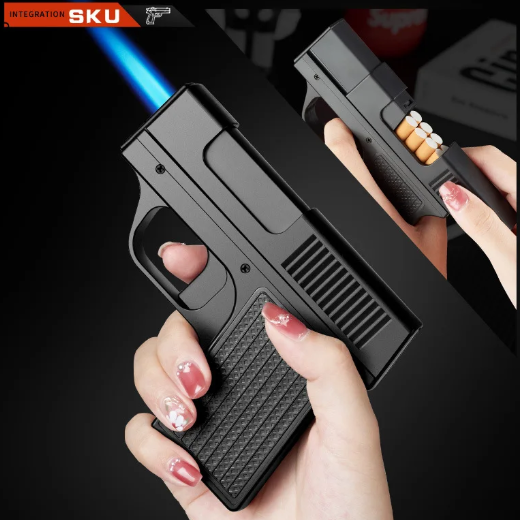 Creative Pistol Shape Lighter With 10PCS Cigarette Box Butane Gas Lighter Welding Gun Windproof Cigar Lighter Unusual Men Gift