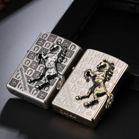 Kerosene lighter high-grade retro men's personality creative metal stamp flying horse lighter windproof