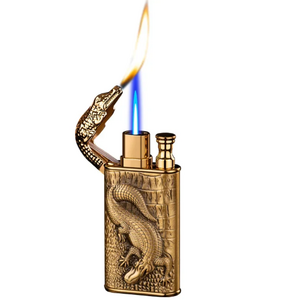 2023 3D Relief Dragon Crocodile Double Fire Lighter Metal Windproof Jet Fire Open Fire Conversion Gas Lighter Smoking Men's Gift