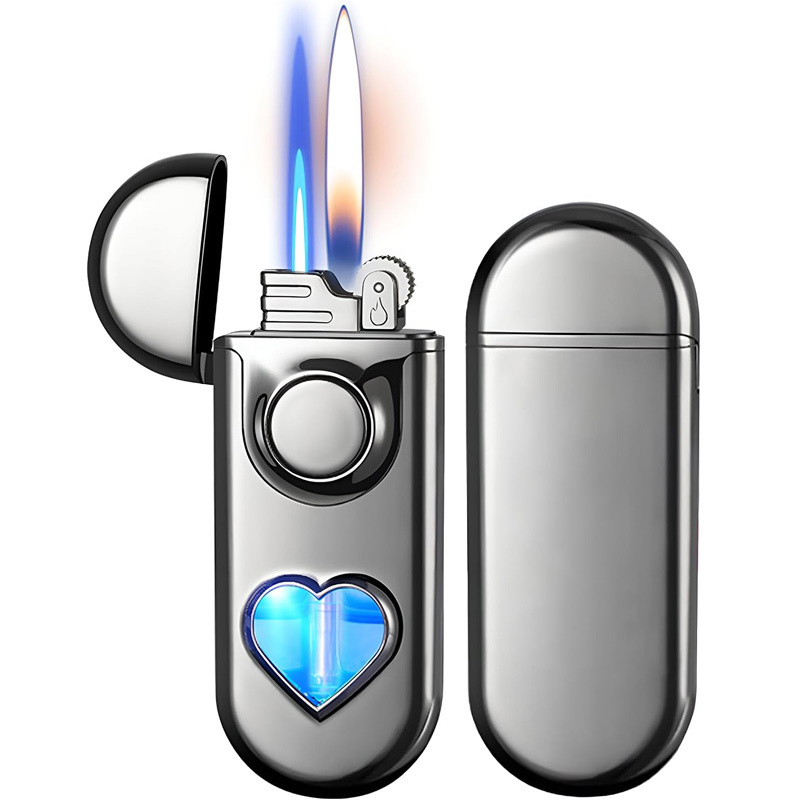 Torch Lighter Dual Flame Flint Stone, Windproof Lighter With Visible Gas Window, Soft Flame and Jet Flame Refillable Butane