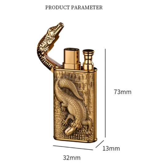 2023 3D Relief Dragon Crocodile Double Fire Lighter Metal Windproof Jet Fire Open Fire Conversion Gas Lighter Smoking Men's Gift