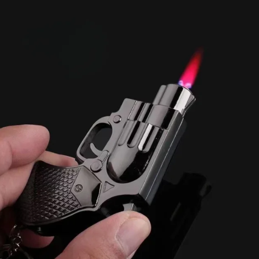 Creative Gun shaped Windproof Lighter Personalized Red Flame Keychain Metal Smoke Set Smoking Accessories Men's Gift Gadget