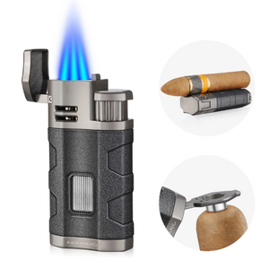 Windproof Gas Lighter Metal Blue Flame Lanyard Portable Cigar Lighter Three Torches Smoking Cigar Accessories