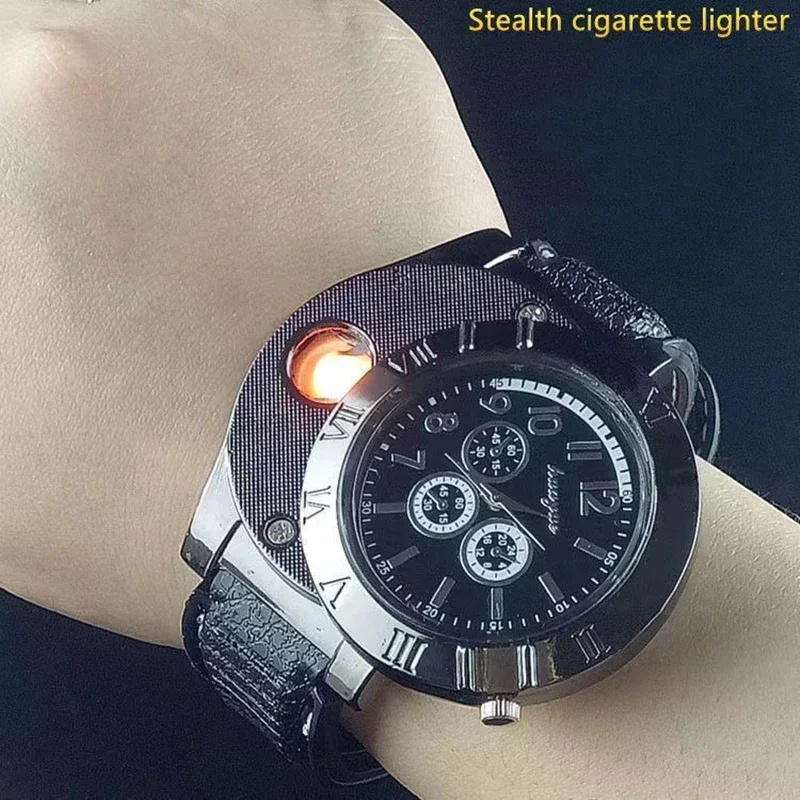 2024 Man Watch USB Charge Windproof Electronic Flameless Lighter Watches Men's Quartz Watches erkek kol saat horloge heren