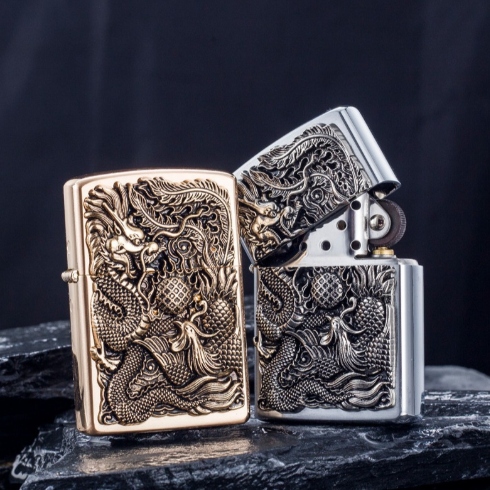 Lighter creative personality relief stamp dragon Phoenix Chengxiang wheel kerosene lighter