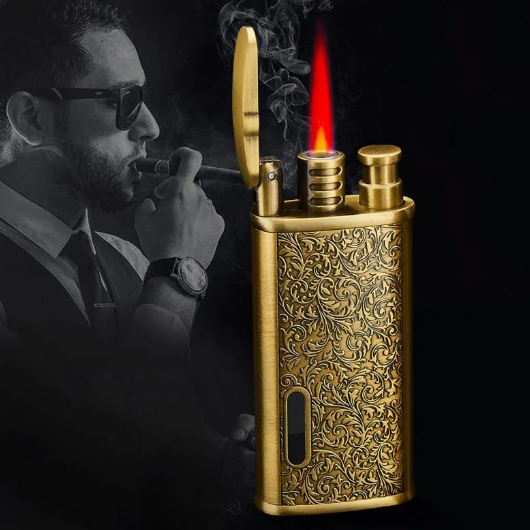 Windproof Lighter Red Flame Butane Gas Straight Creative Gift Men's Gadget Creative Portable Cigarette Lighter Private Custom