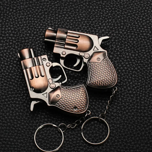 Creative Gun shaped Windproof Lighter Personalized Red Flame Keychain Metal Smoke Set Smoking Accessories Men's Gift Gadget