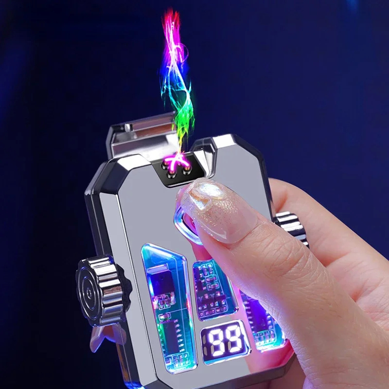 New High-end Black Technology Mecha Style Gyro Lighter Creative Double Arc Rechargeable Lighting Lighter Men's Gift