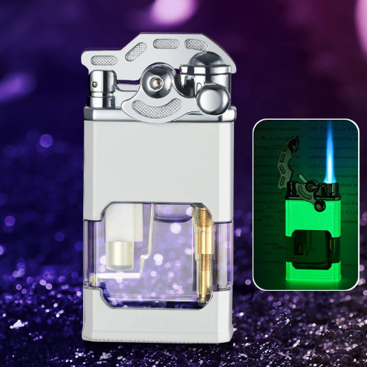 Metal Rocker Arm Luminous Torch Lighters Windproof Cigar Transparent Lighter Butane Gas Jet Lighter Smoking Accessories Gadgets