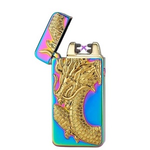 2023 New Dragon And Tiger Embossed Cross Arc USB Rechargeable Lighter Outdoor Windproof Portable Cigarette  Men's Gift