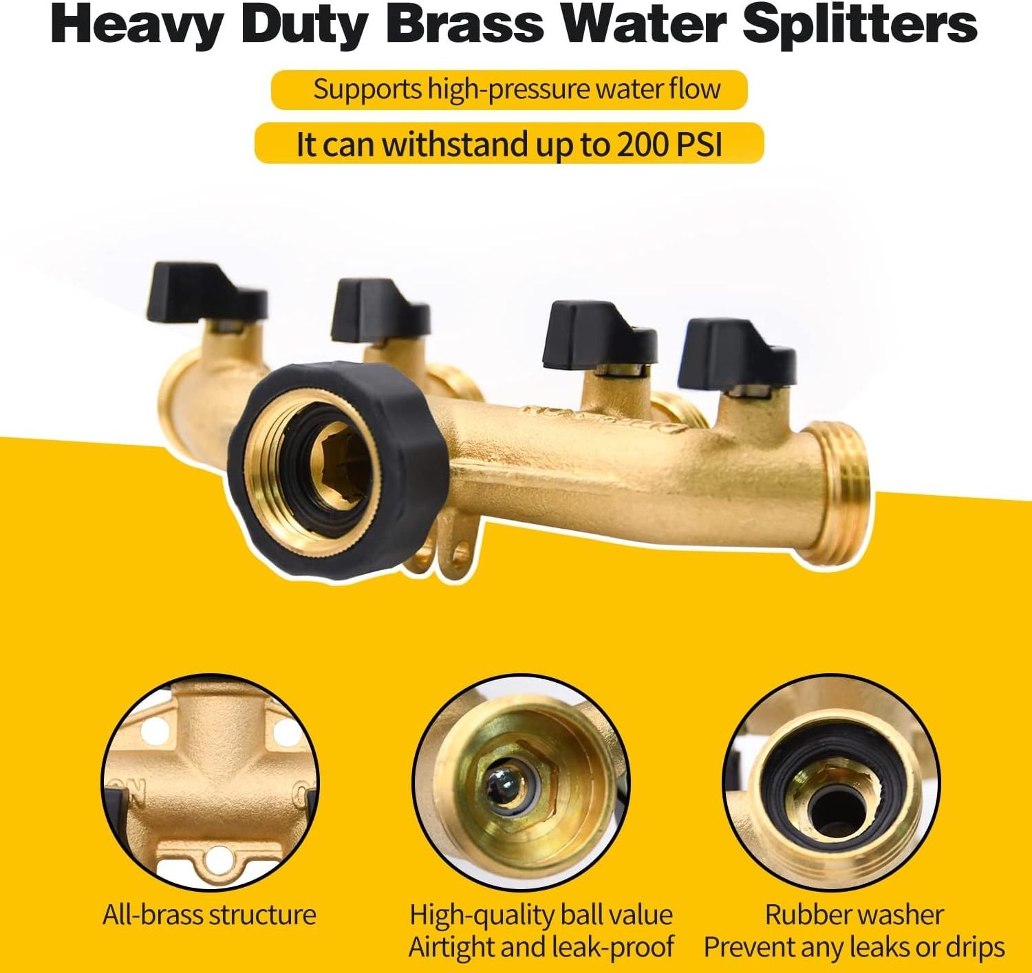 4 Way Brass Hose Splitter, 3/4