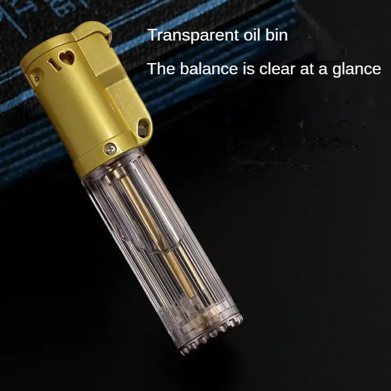 NEW Retro Kerosene Lighter High-efficiency Flint Wheel Transparent Oil Tank Old-fashioned Grinding Wheel Durable Lighter